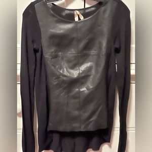 Soft faux Leather front Bailey 44 pullover top. Asymmetrical w/ stretch. Comfy